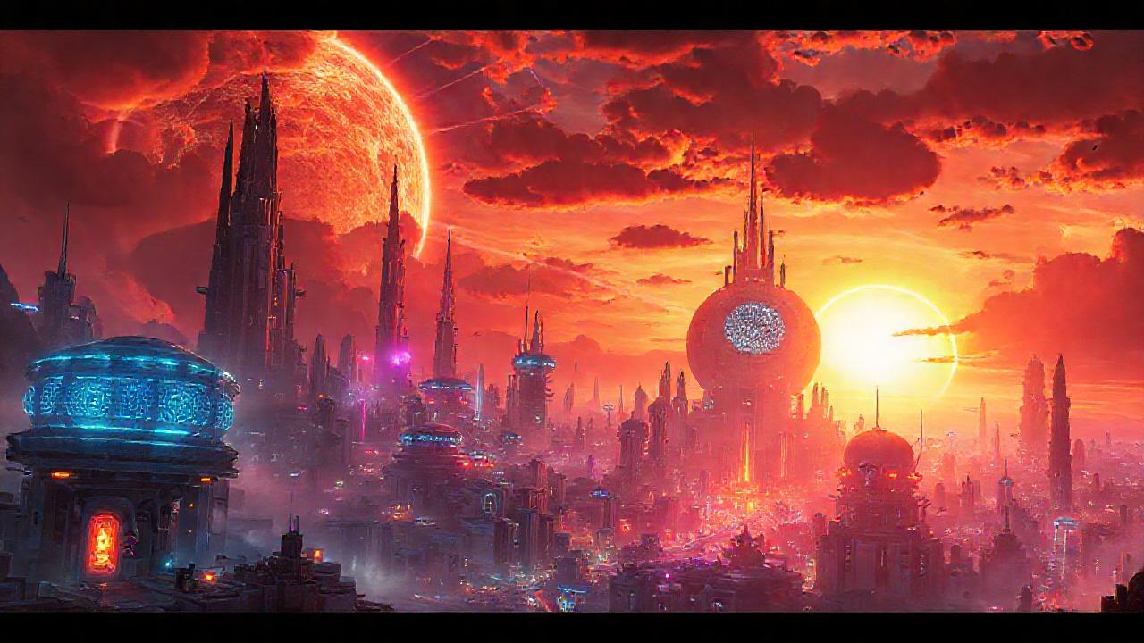 Ciudad futurista protegida bajo cielos vibrantes